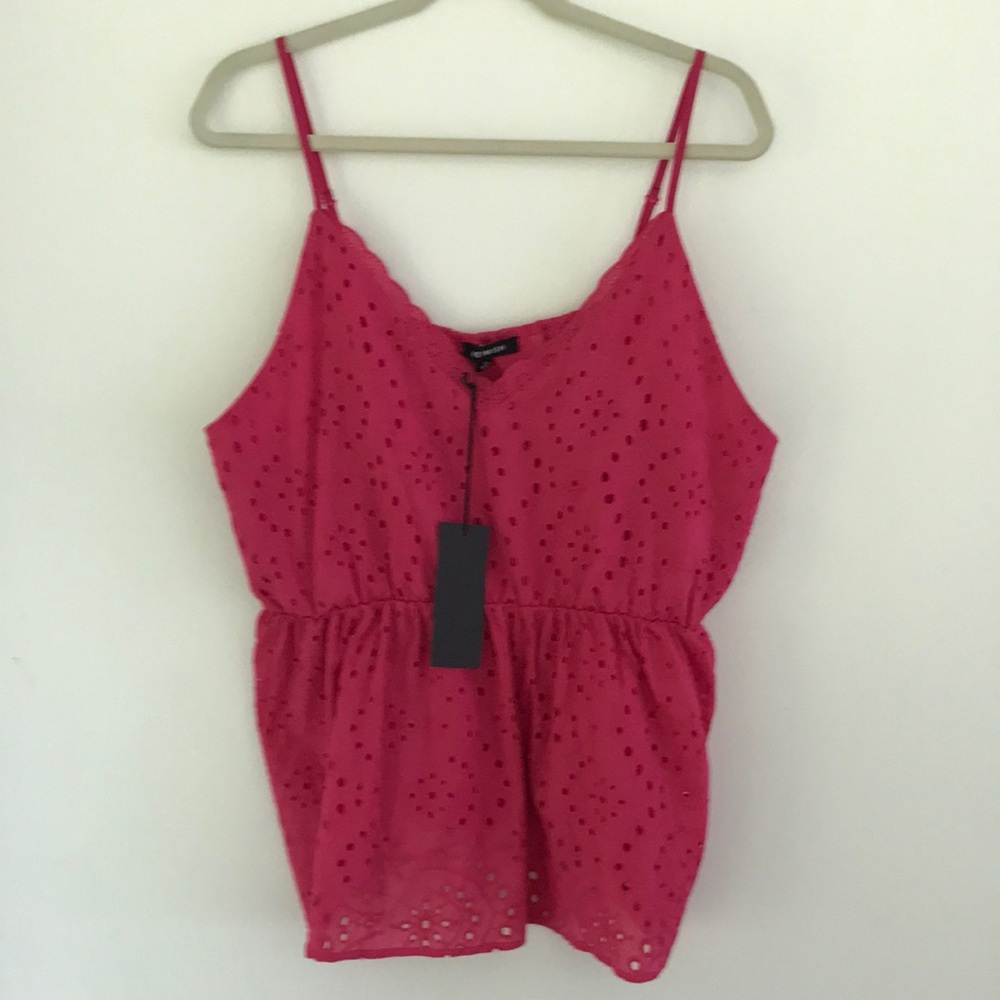 Y2K Flattering Babydoll Bust Eyelet Spaghetti-Strap Cami Pink Plus Size 3X NEW - Picture 1 of 6